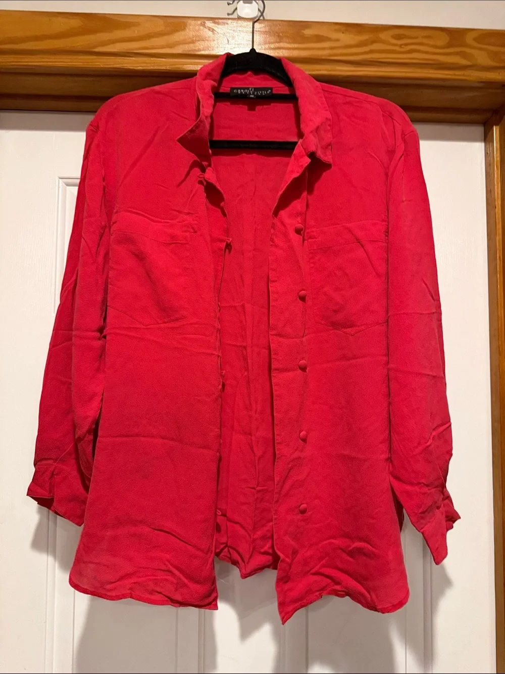 Carole Little Red Button-Front Blouse